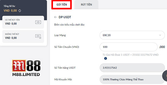 Chỉ dẫn nạp tiền vào M88 bằng tiền ảo